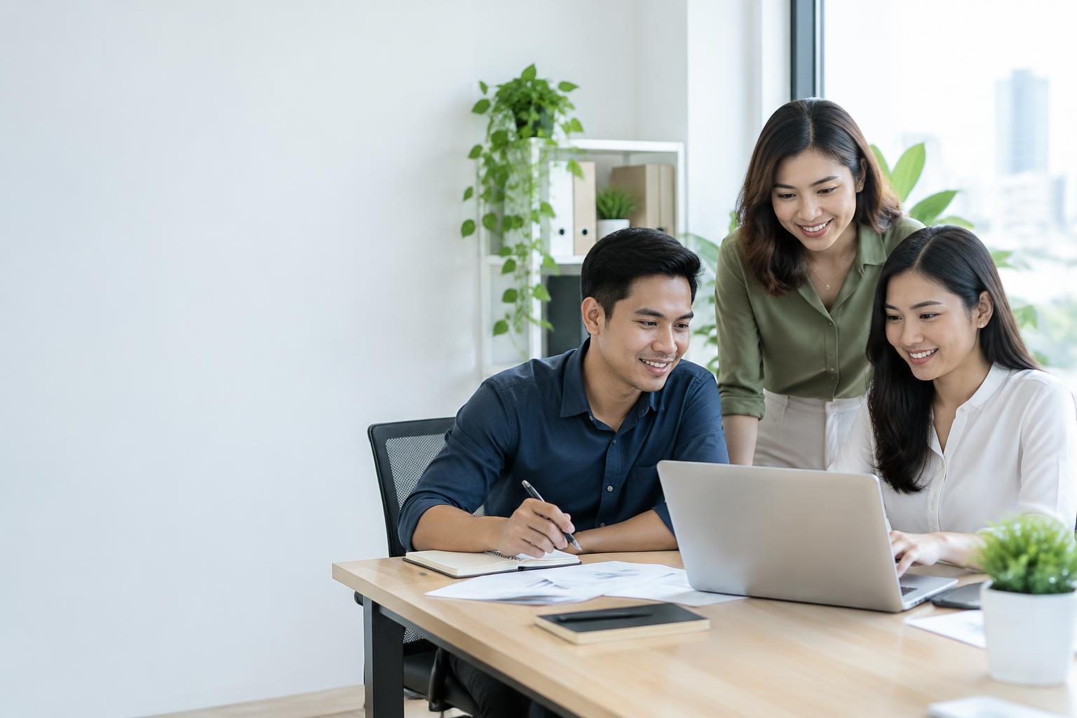 A team working together in a bright office